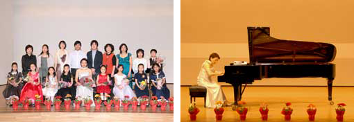 ピアノ発表会の記念撮影と発表中の写真
